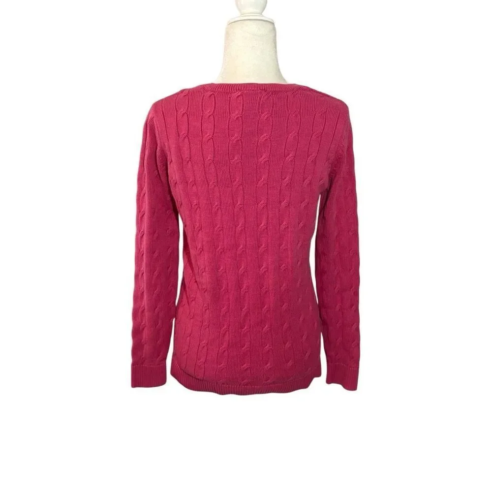 Lacoste hot pink cable knit crewneck cotton sweater - M (France size 40)